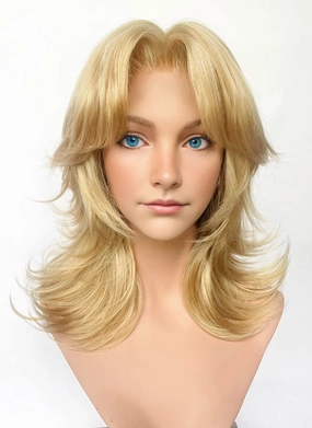 Marvel Rivals  Invisible Woman Blonde Curtain Bangs Wavy Lace Front Synthetic Wig LF6114