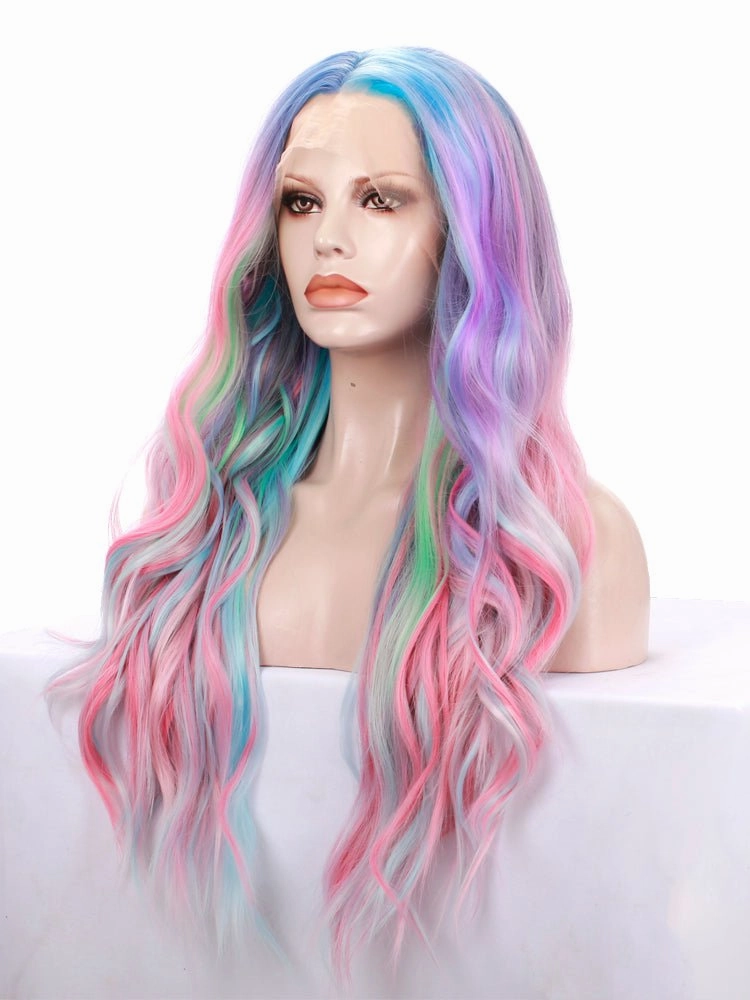 Mermaid Colorful Long Wave Synthetic Lace Front Cosplay Wig