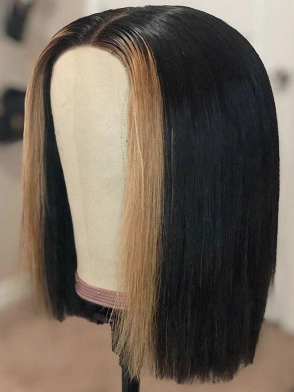 Mix Color Highlight Two Tone Color Short Bob Undetectable HD Lace Front Wig NCF100