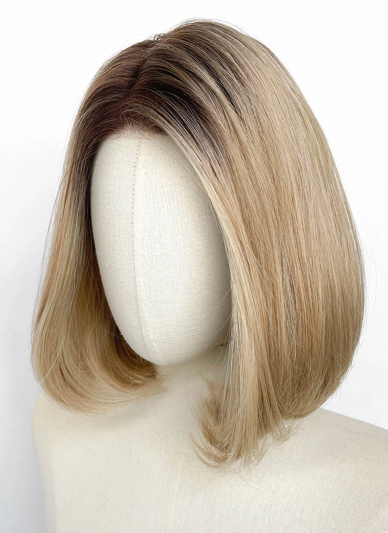 Mixed Blonde With Dark Roots Straight Mono Top Bob Lace Wig MN002