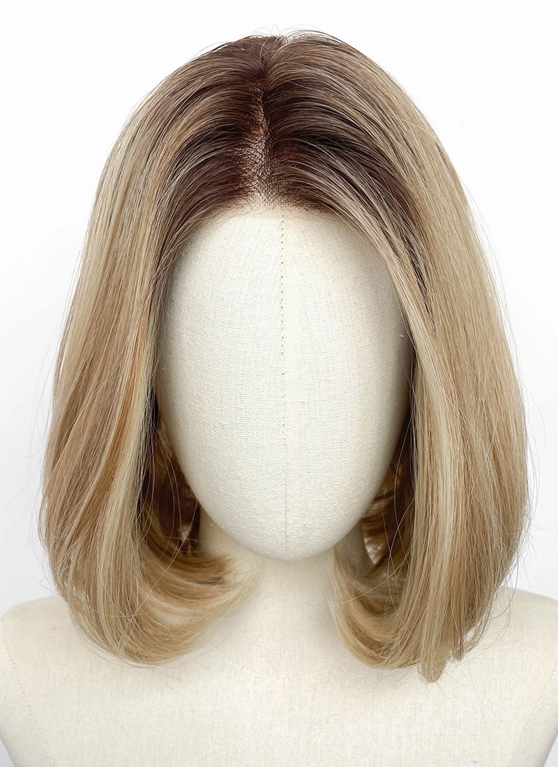Mixed Blonde With Dark Roots Straight Mono Top Bob Lace Wig MN002