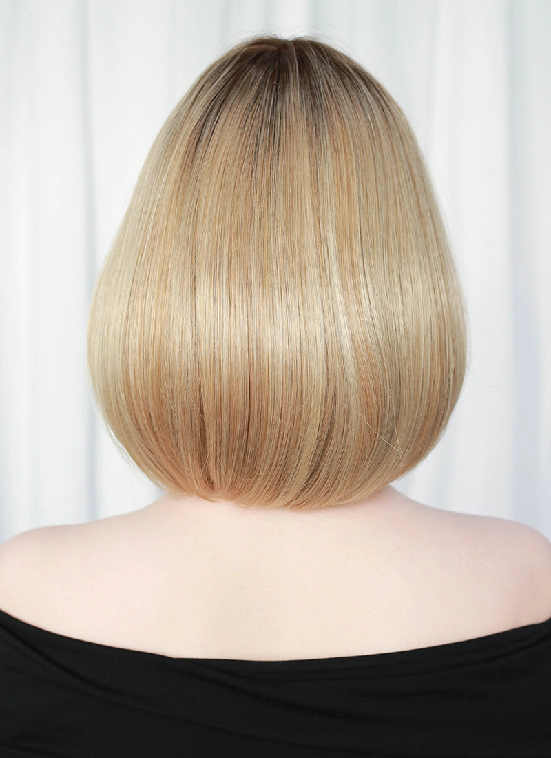 Mixed Blonde With Dark Roots Straight Mono Top Bob Lace Wig MN002