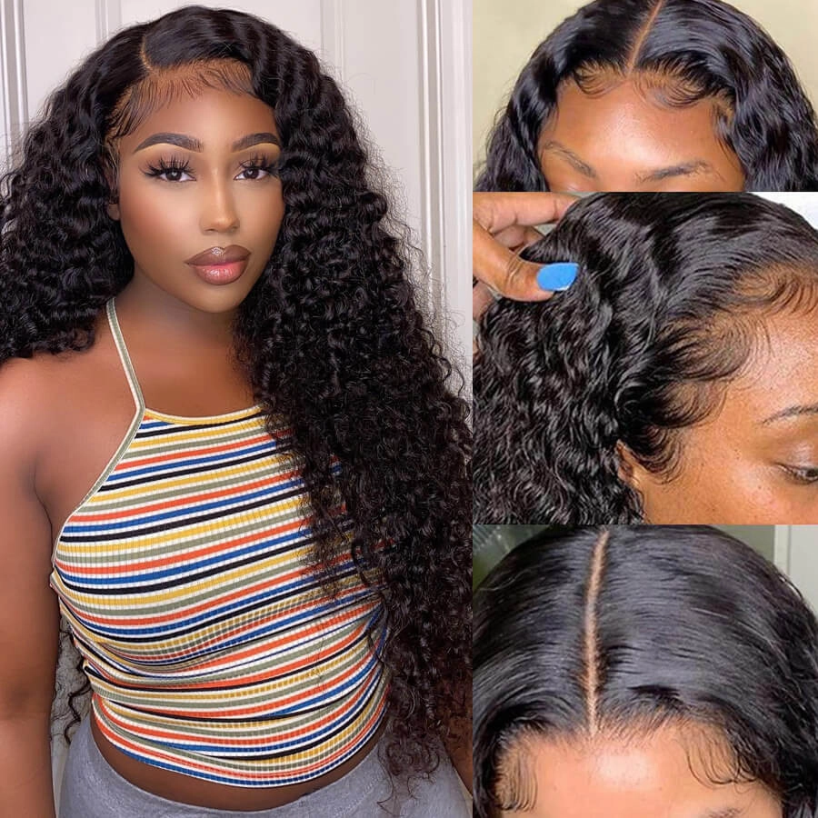 Natural Curly Hair T Part Lace Front Human Hair Wig Pre Plucked With Baby Hair-Geeta Hair