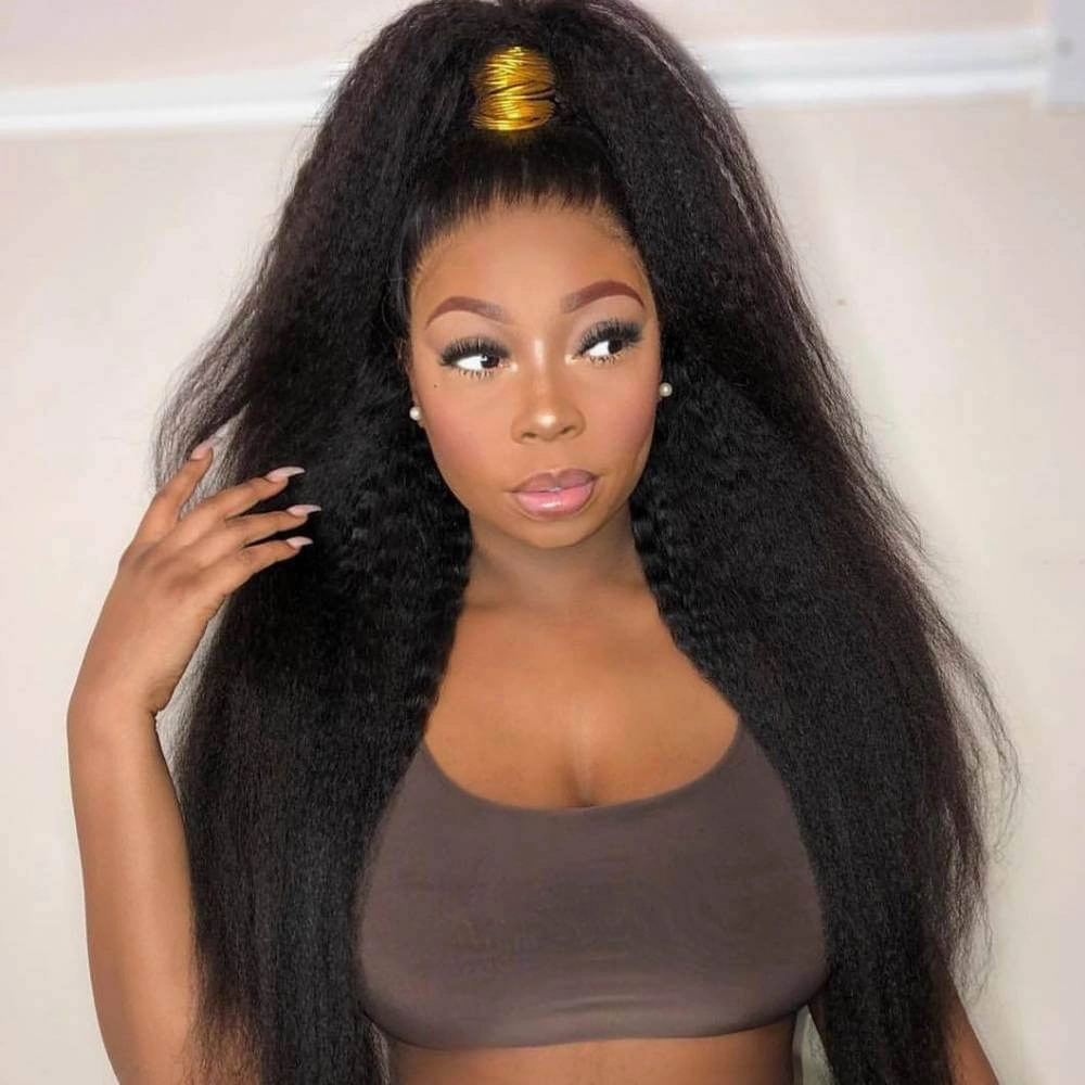 Natural Hairline Kinky Straight Hair 13x6 HD Transparent Lace Fornt Virgin Human Hair Wig-Geeta Hair