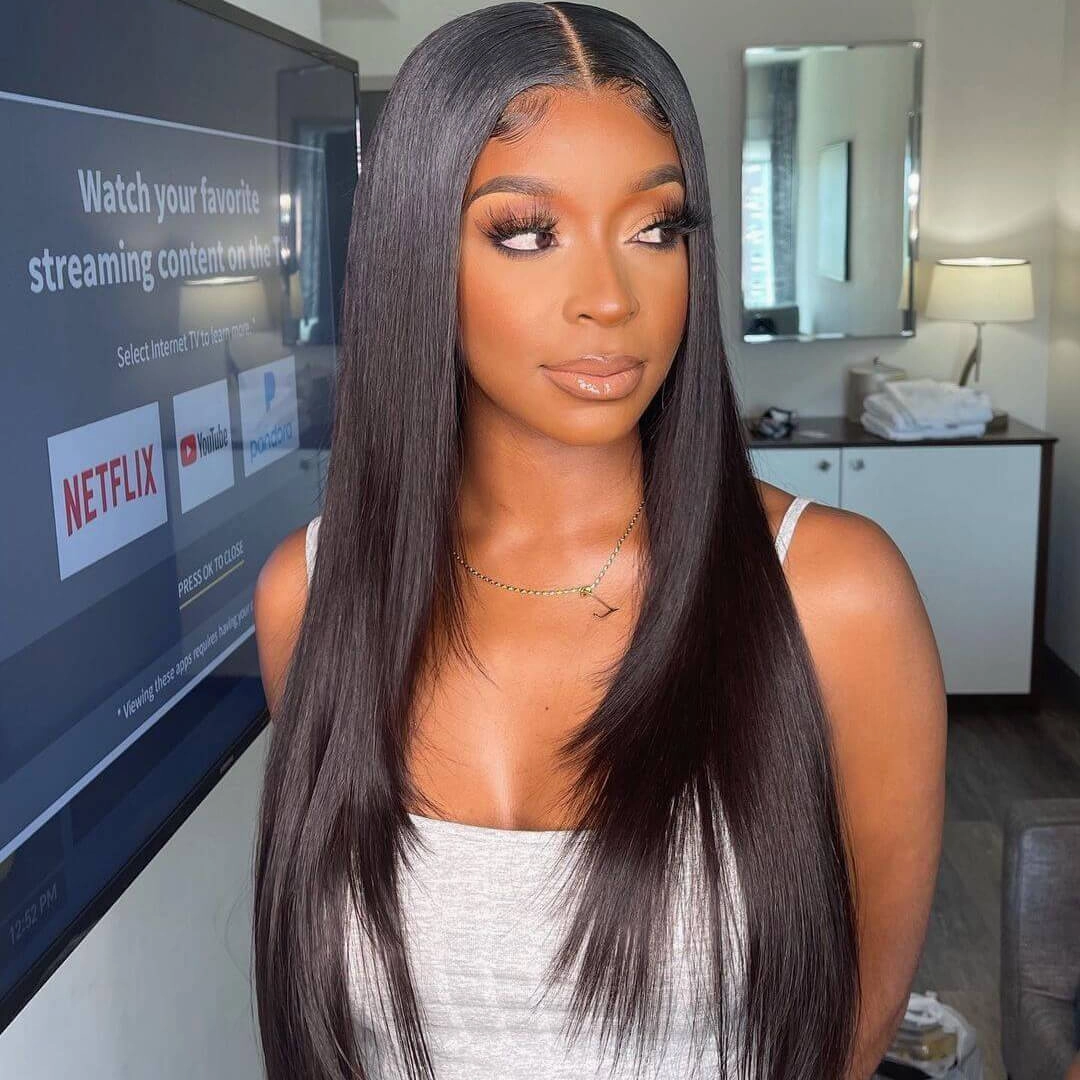 Natural Straight Hair Lace Frontal Wig 100% Virgin Human Hair Wigs  For Black Women-Geeta Hair