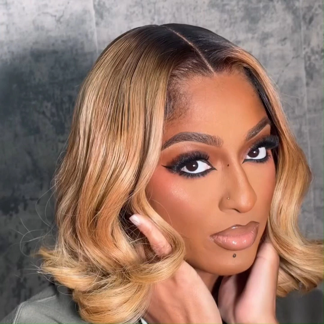 Ombre 1B/27 Glueless Wigs Natural Straight 13x4 Lace Front Human Hair Wigs Blonde Colored with Dark Roots Bob Wigs No Code Needed