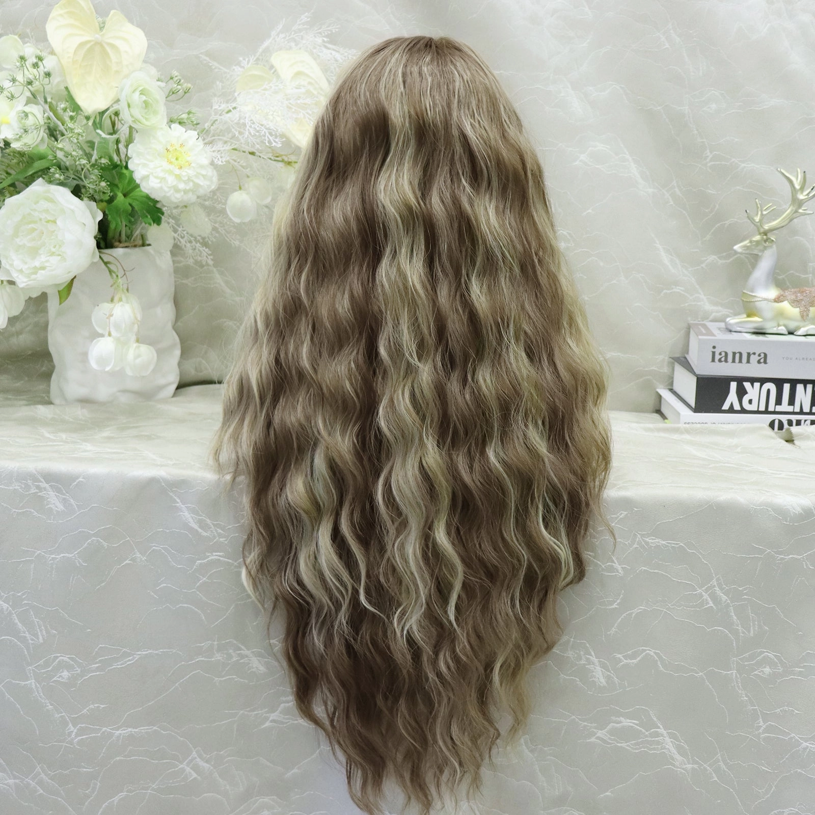 ON-SALE Emmy loose water wavy with brown and blonde highlight free parting(13*4) 28 inches lace front wig