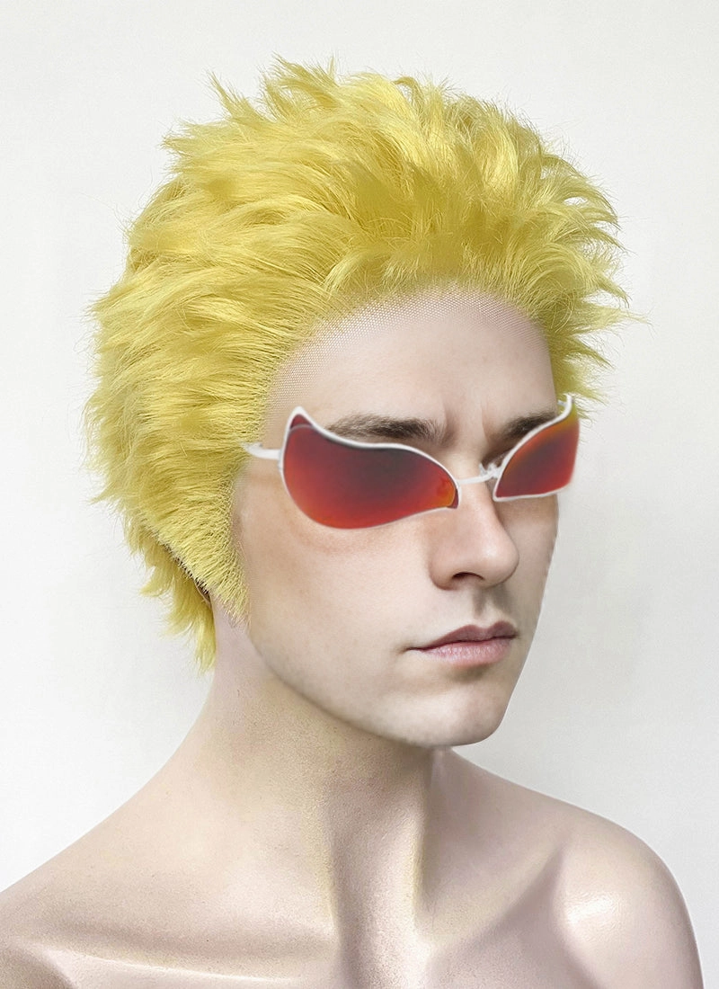 One Piece Donquixote Doflamingo Yellow Wavy Lace Front Synthetic Men's Wig LF6127