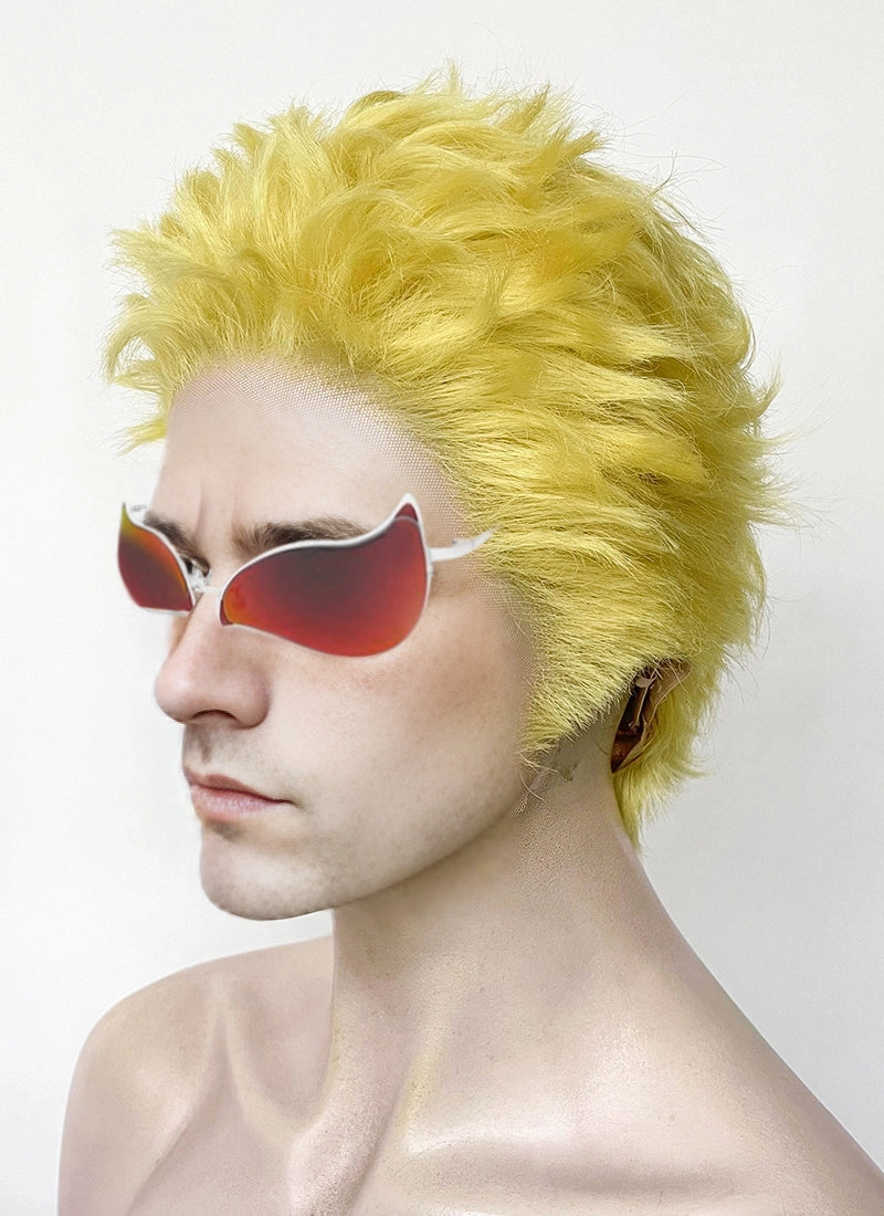 One Piece Donquixote Doflamingo Yellow Wavy Lace Front Synthetic Men's Wig LF6127