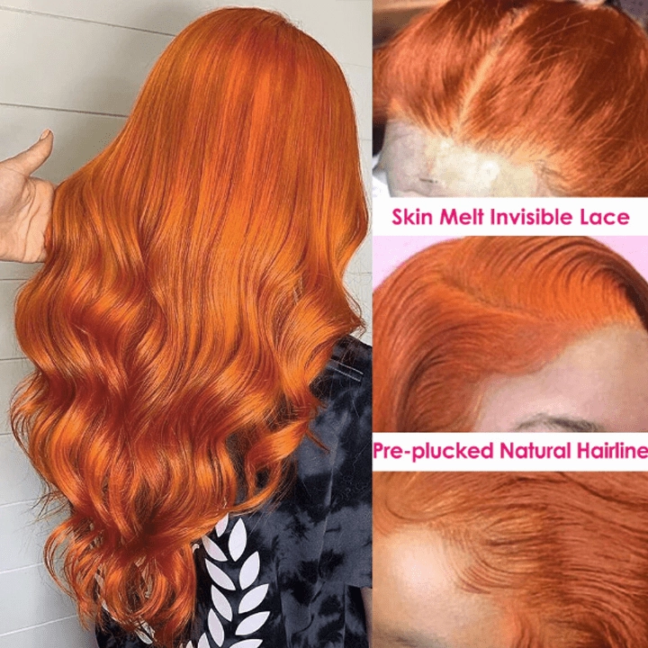 Orange Ginger Wig Body Wave 13x4 HD Lace Front Wigs Pre Plucked Natural Hairline Glueless Real Human Hair Wig-Geeta Hair
