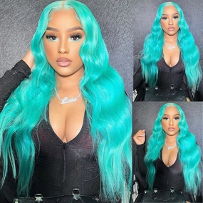 Over $101 Save $100: 6x4.5 Mint Green Body Wave Pre Cut HD Transaparent Lace Human Hair Wigs - Spring 2023 Flash Sale