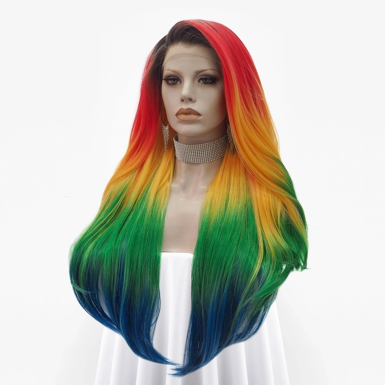 Parrot Colorful Long Body Wave Lace Front Drag Queen Wigs