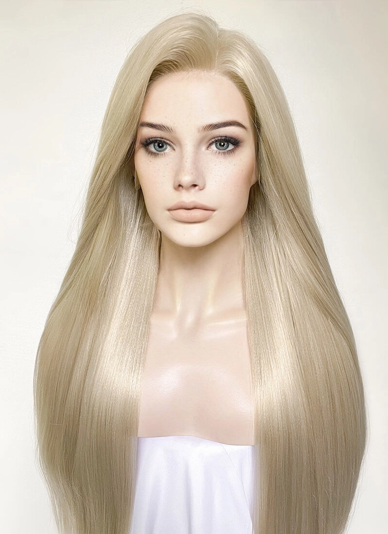 Pastel Ash Blonde Straight Yaki Lace Front Synthetic Hair Wig LN6031