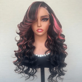 Pink Highlight Colored Lace Front Human Hair Wig Glueless Loose Wave Pre Plucked 13x4 HD Lace Frontal Wigs For Women