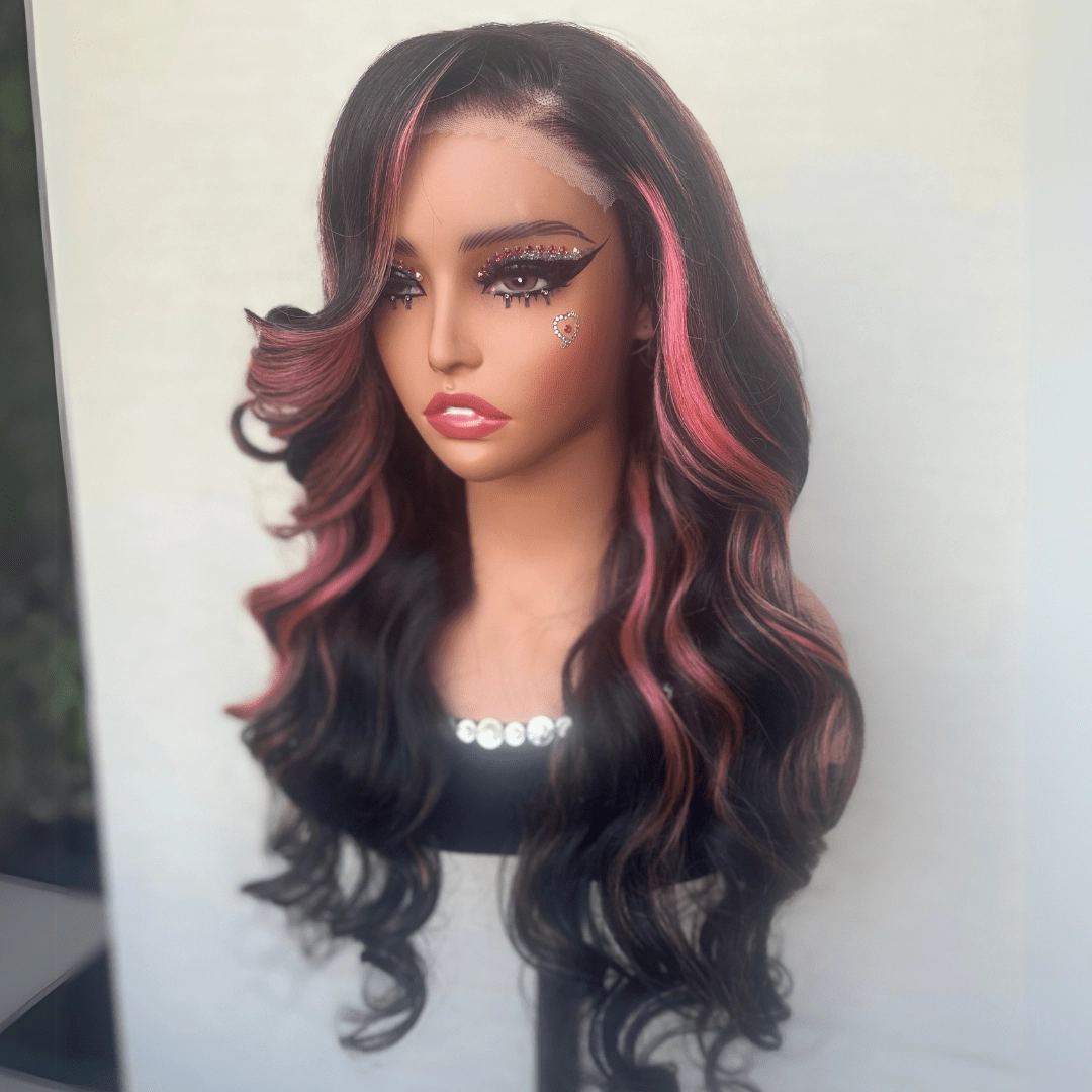 Pink Highlight Colored Lace Front Human Hair Wig Glueless Loose Wave Pre Plucked 13x4 HD Lace Frontal Wigs For Women