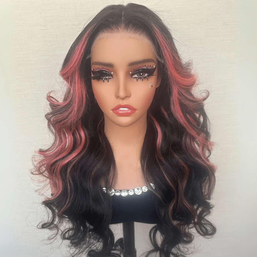Pink Highlight Colored Lace Front Human Hair Wig Glueless Loose Wave Pre Plucked 13x4 HD Lace Frontal Wigs For Women