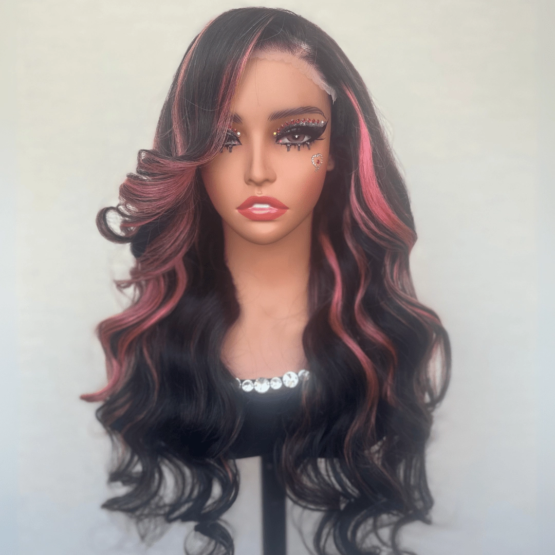 Pink Highlight Colored Lace Front Human Hair Wig Glueless Loose Wave Pre Plucked 13x4 HD Lace Frontal Wigs For Women