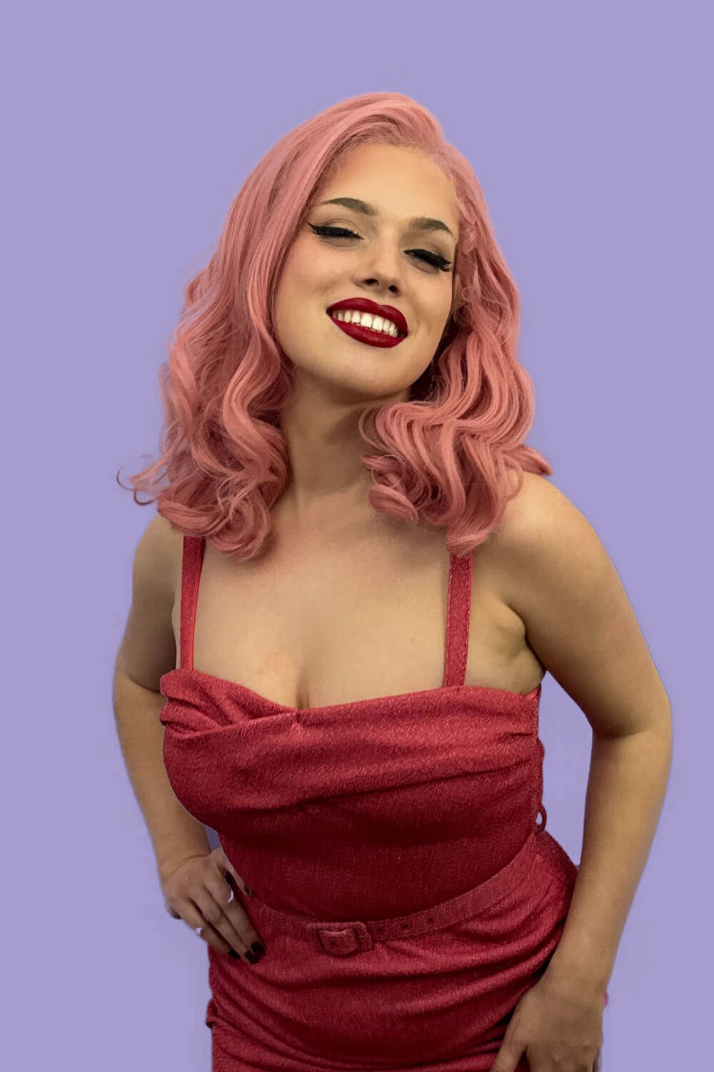 Pink pinup wig, lace front, vintage style: Catalina