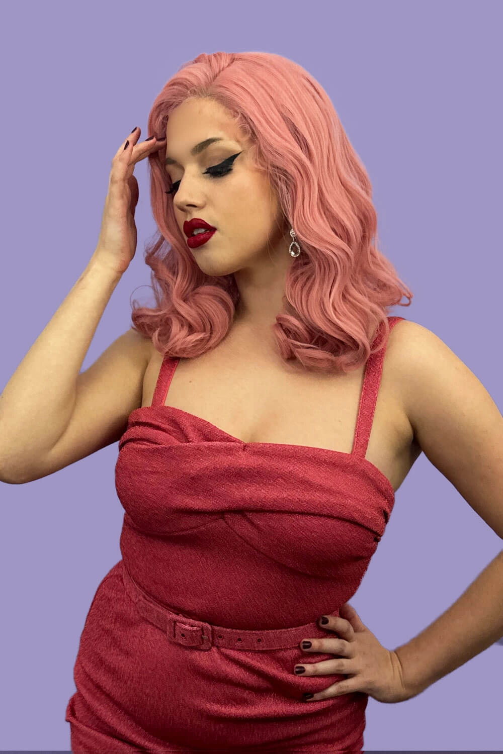 Pink pinup wig, lace front, vintage style: Catalina