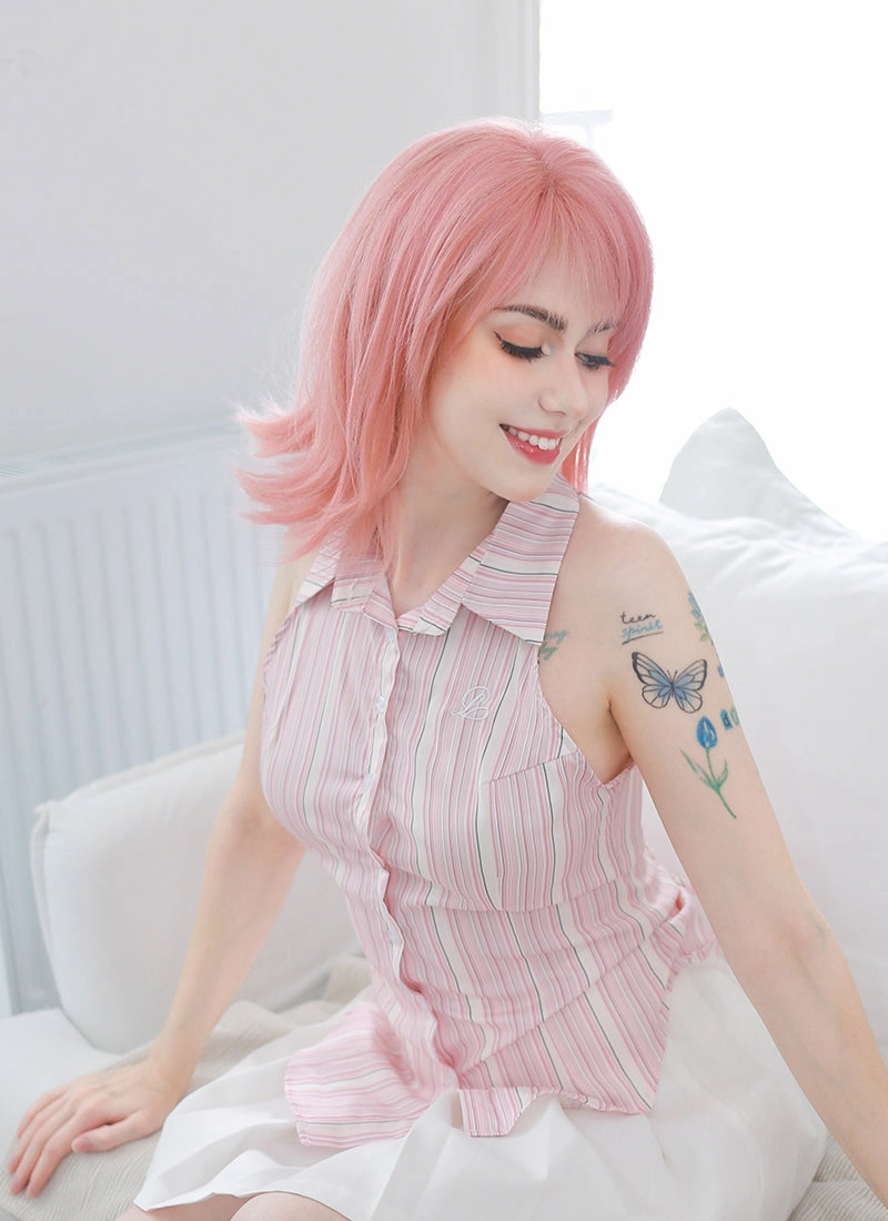 Pink Straight Bob Lace Front Synthetic Hair Wig LF8011