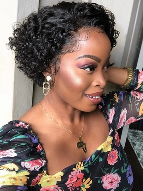 Pixie Curly Wig Top Virgin Human Hair Full HD Lace Curly Hair With Bleached Knots CF09