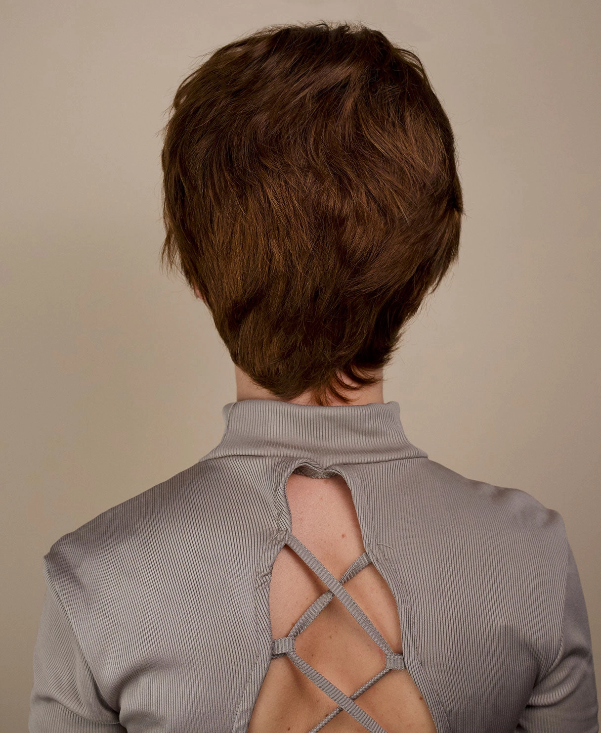 pixie cut human wig - 6" medium brown.