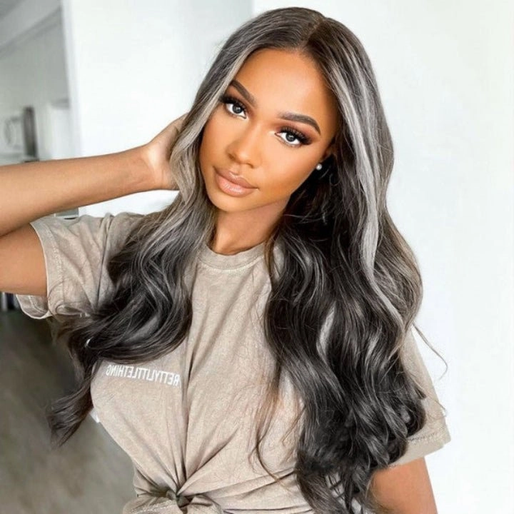 platinum blonde balayage on black hair 4x4/13x4 HD Lace Wig Highlight Body Wave Human Hair Wigs
