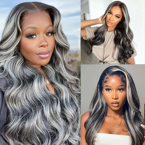 platinum blonde balayage on black hair 4x4/13x4 HD Lace Wig Highlight Body Wave Human Hair Wigs