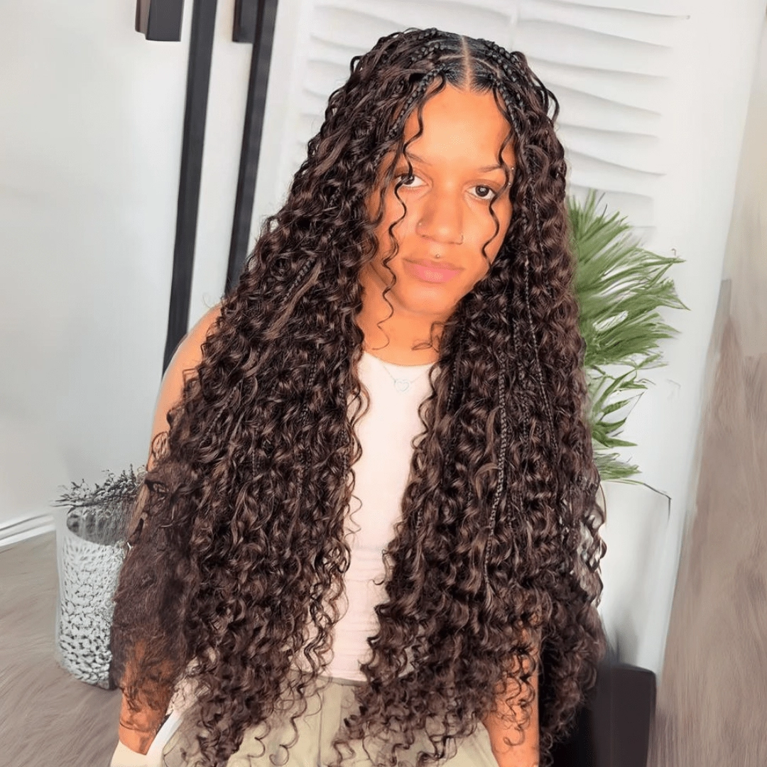 Pre Braided Wig Water Wave 13x4 Lace Front Human Hair Wigs Wear Go Boho Braided Glueless Wig