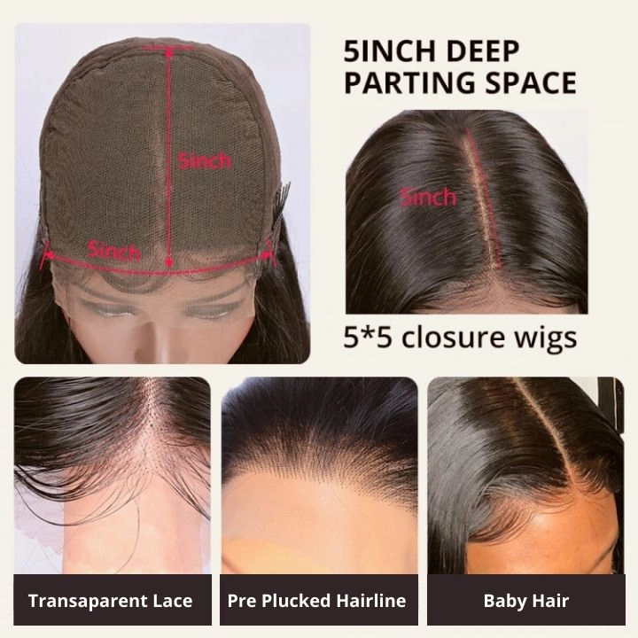 Put On&Go Layered Straight Glueless 5x5 HD Lace Wig With bangs Easy to Wear Human Hair Wigs 180% Density-Geeta Hair