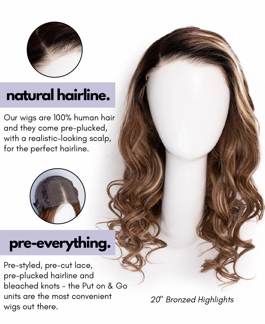 put on & go pre-cut lace bob human wig - 10" natural black.