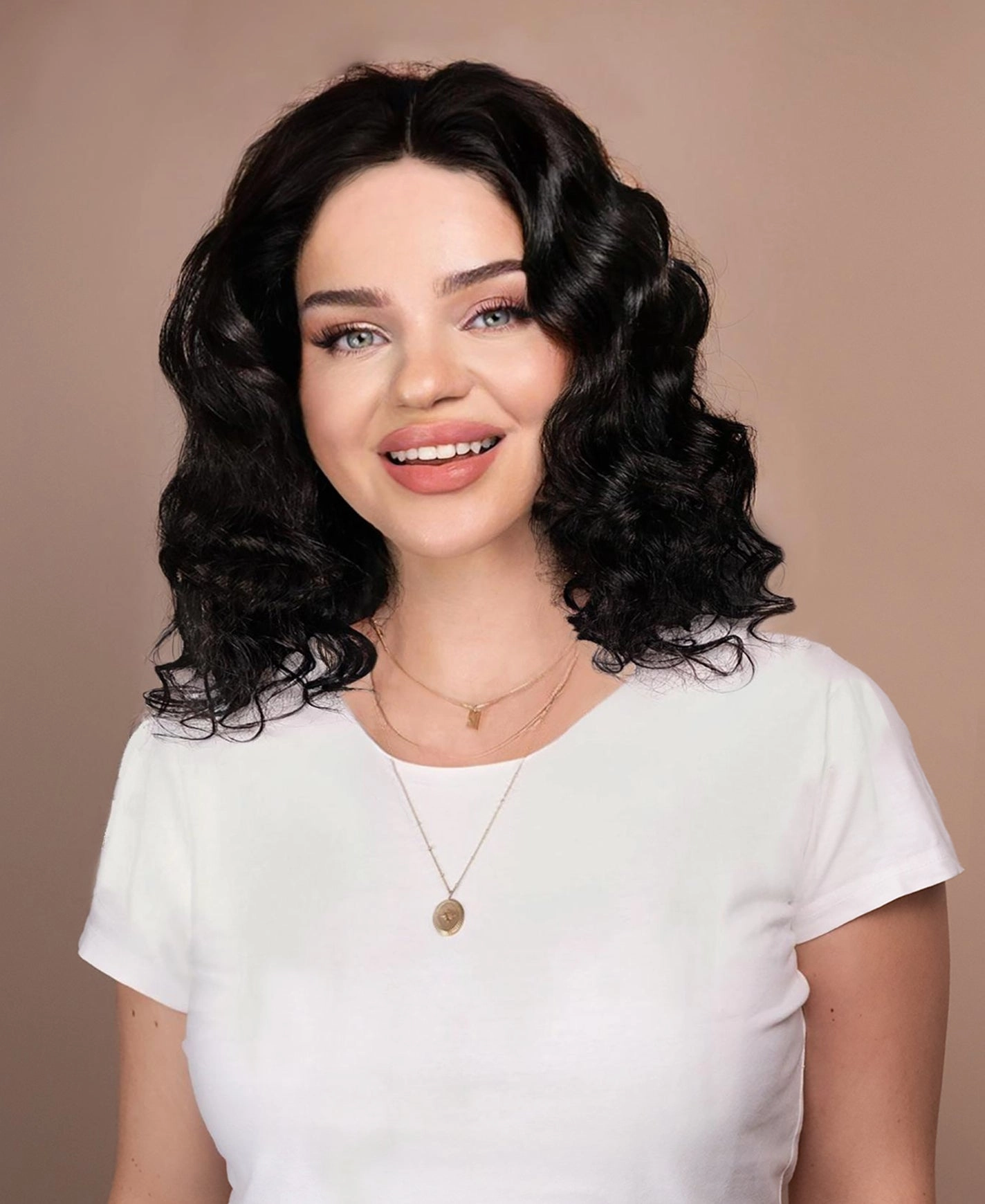 put on & go pre-cut lace curly human wig - 14" natural black.
