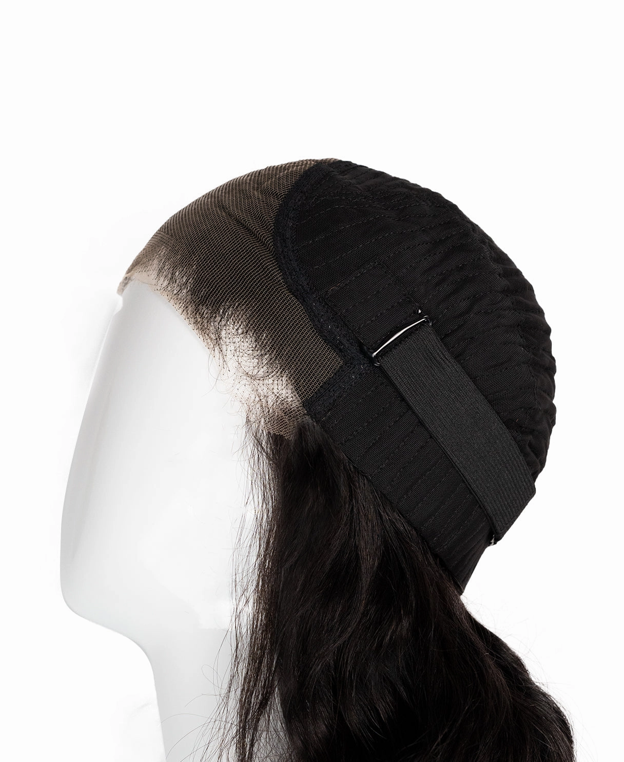 put on & go pre-cut lace curly human wig - 18" natural black.
