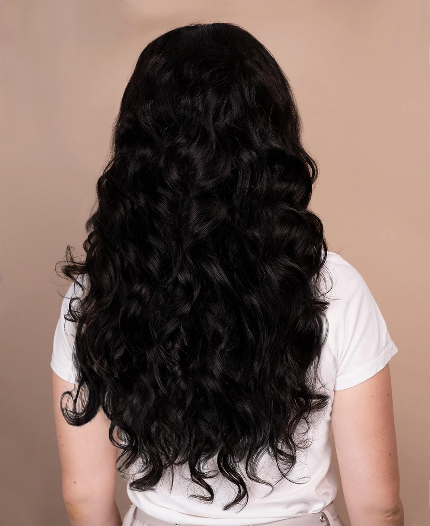 put on & go pre-cut lace curly human wig - 24" natural black.