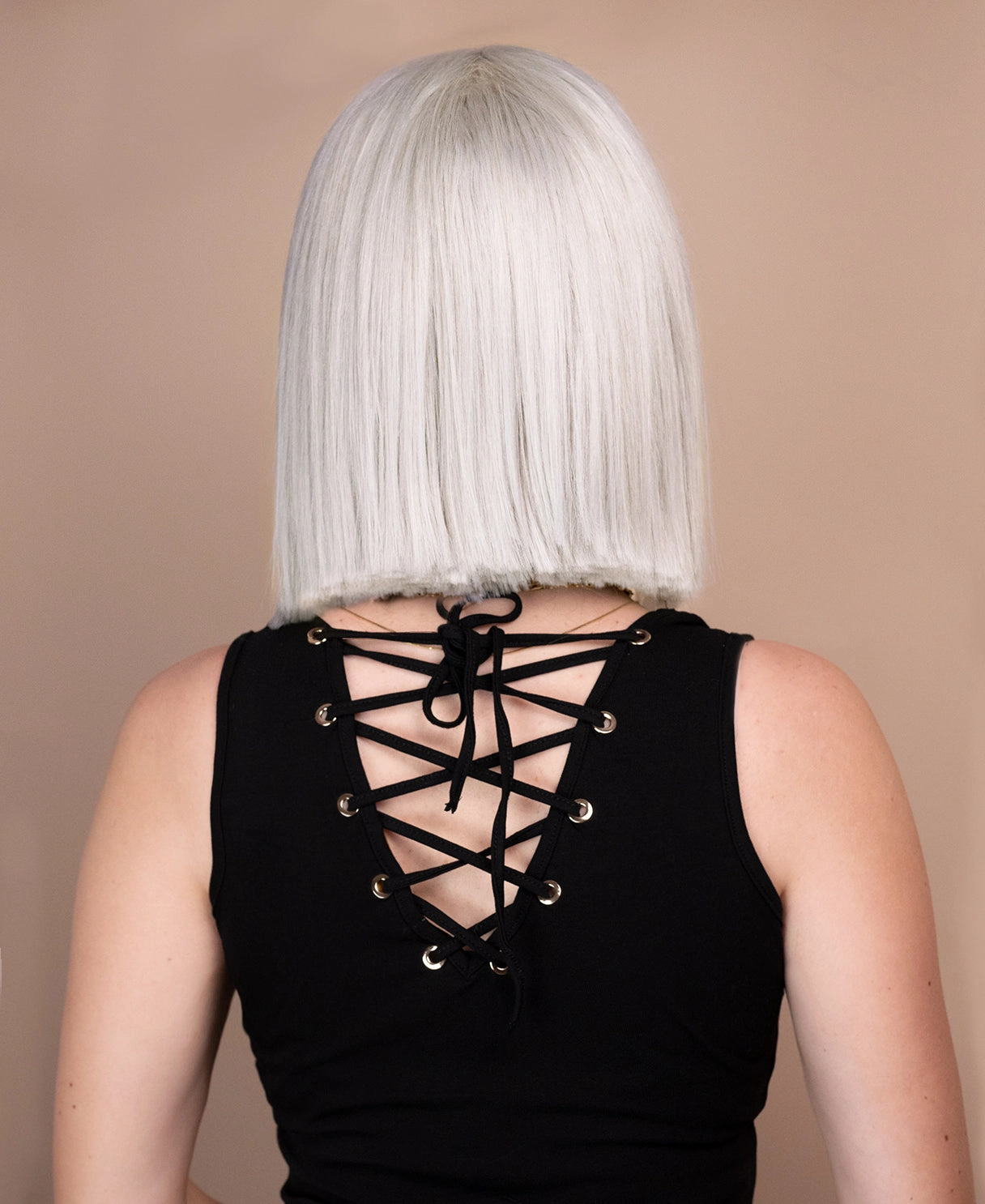 put on & go pre-cut lace human wig - 10" silver grey.