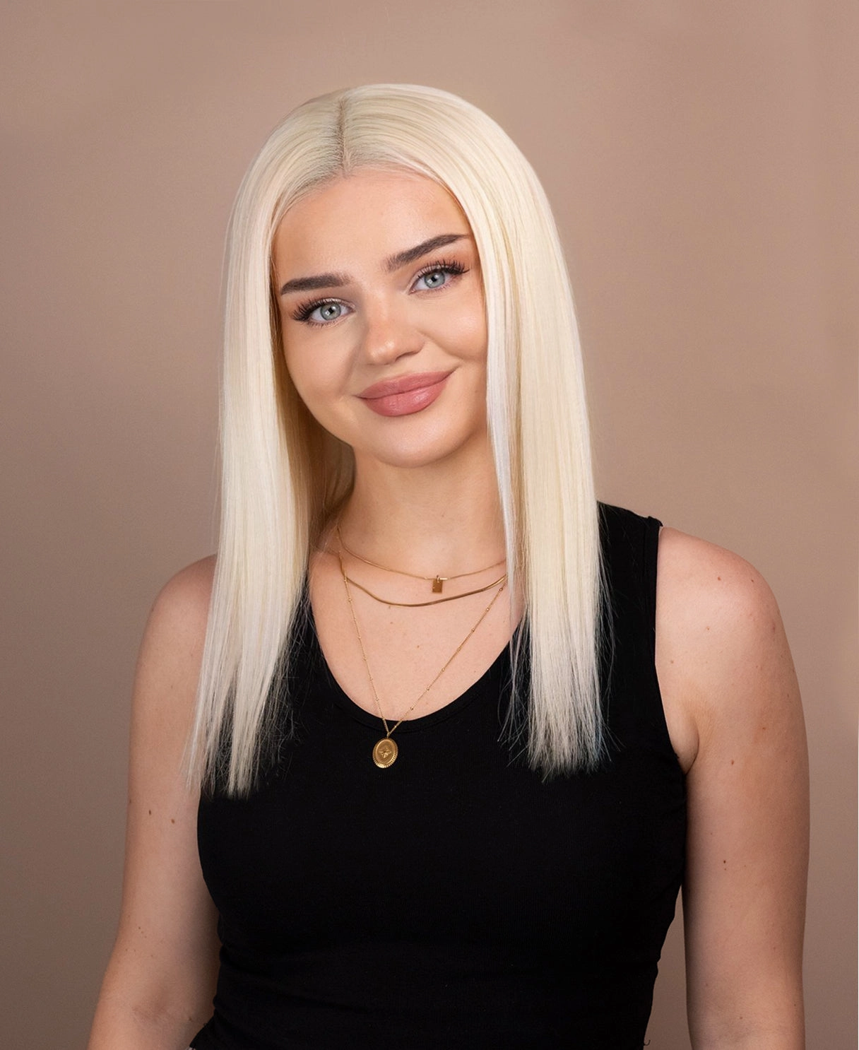 put on & go pre-cut lace human wig - 14" light blonde.