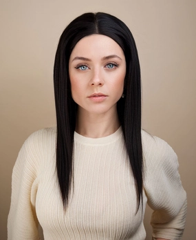 put on & go pre-cut lace human wig - 16" deep black.