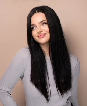 put on & go pre-cut lace straight human wig - 20" natural black.