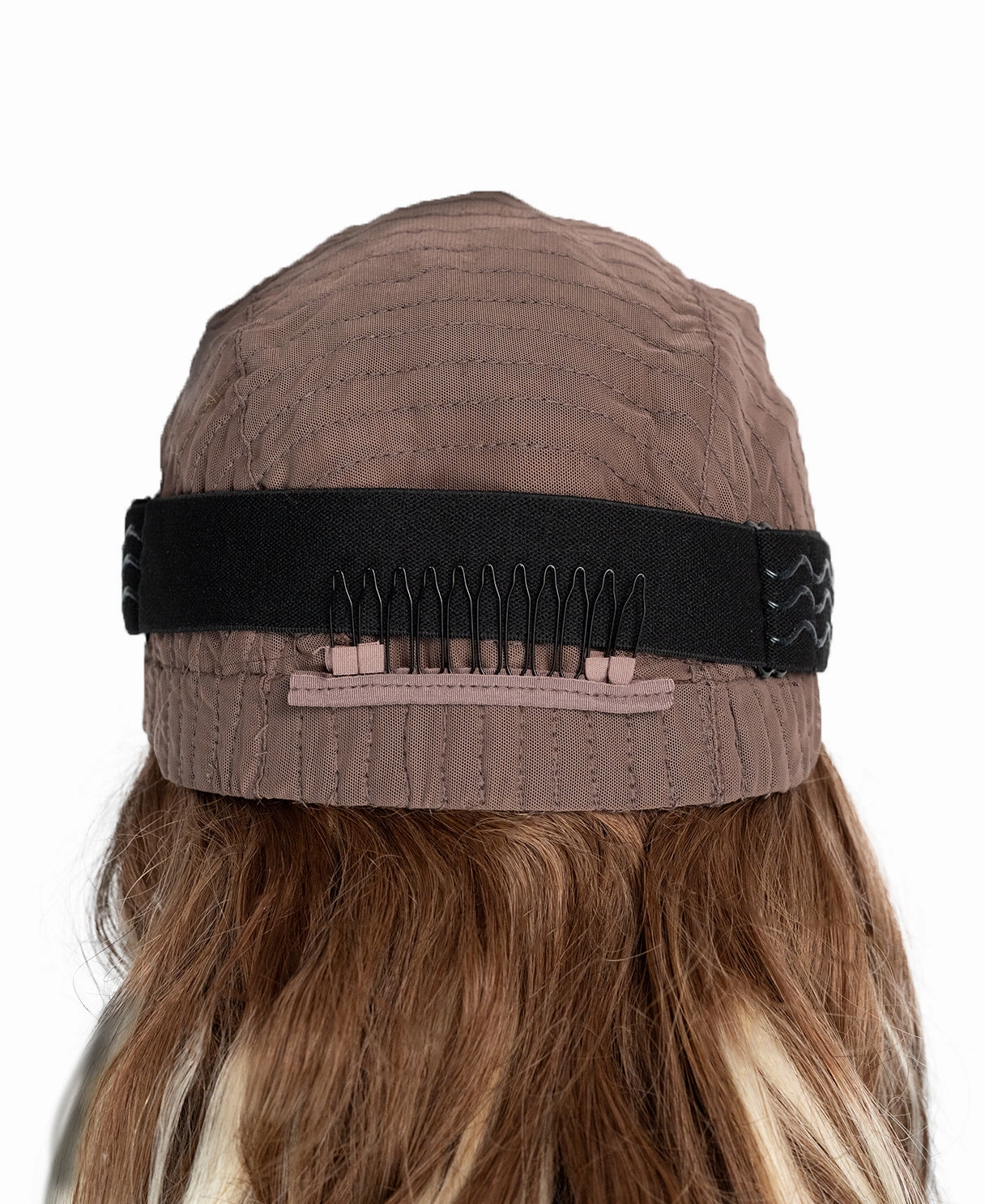 put on & go pre-cut lace wavy human wig - 24" bronzed highlights.