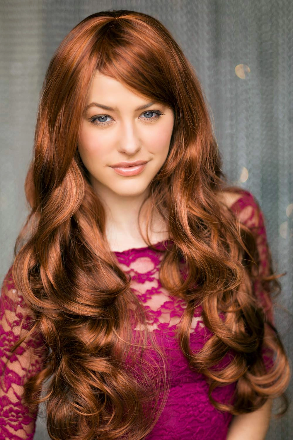 Red & auburn wig with blonde highlights, long: Freya