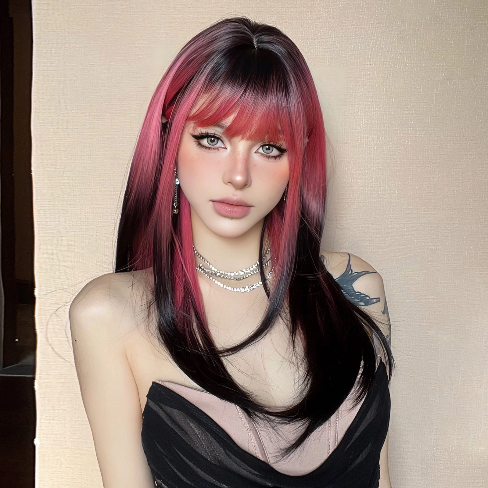 Red and Black Highlight Wig - MARKETPLACE