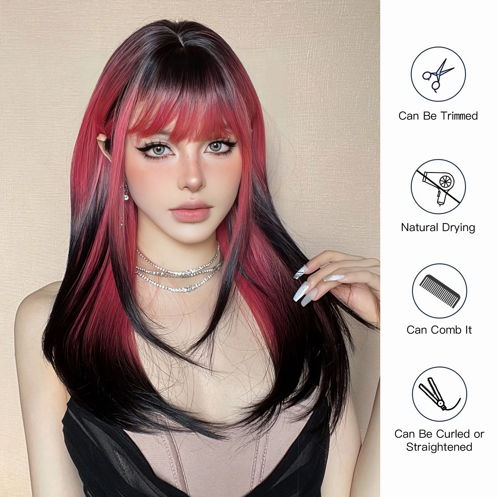 Red and Black Highlight Wig - MARKETPLACE
