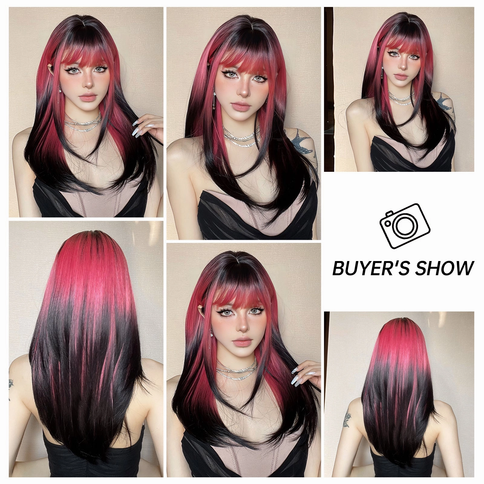 Red and Black Highlight Wig - MARKETPLACE