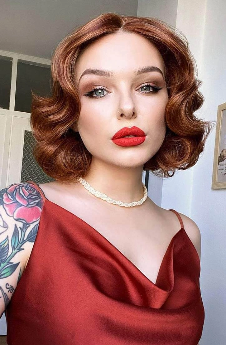 Red, auburn & blonde pinup wig, lace front, vintage style: Ginny