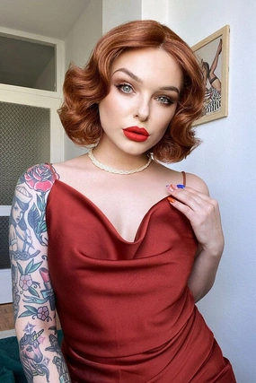 Red, auburn & blonde pinup wig, lace front, vintage style: Ginny
