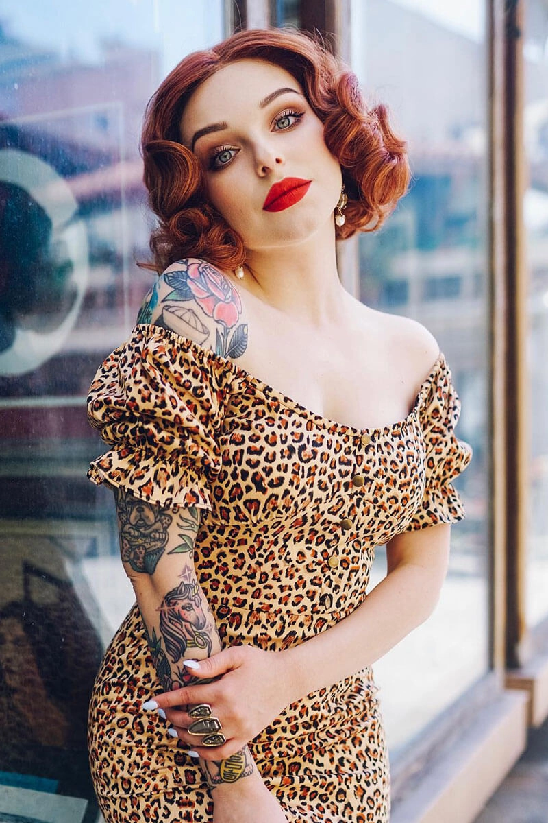 Red, auburn & blonde pinup wig, lace front, vintage style: Ginny