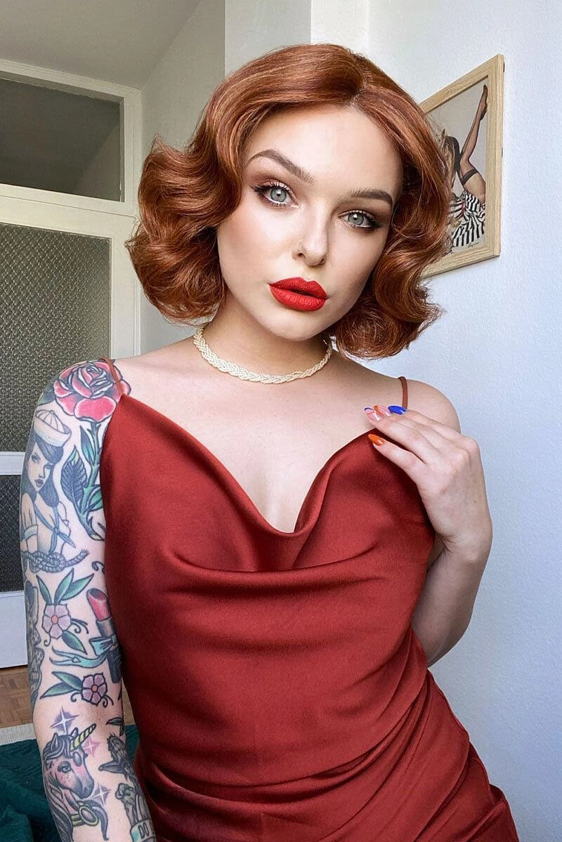 Red, auburn & blonde pinup wig, lace front, vintage style: Ginny