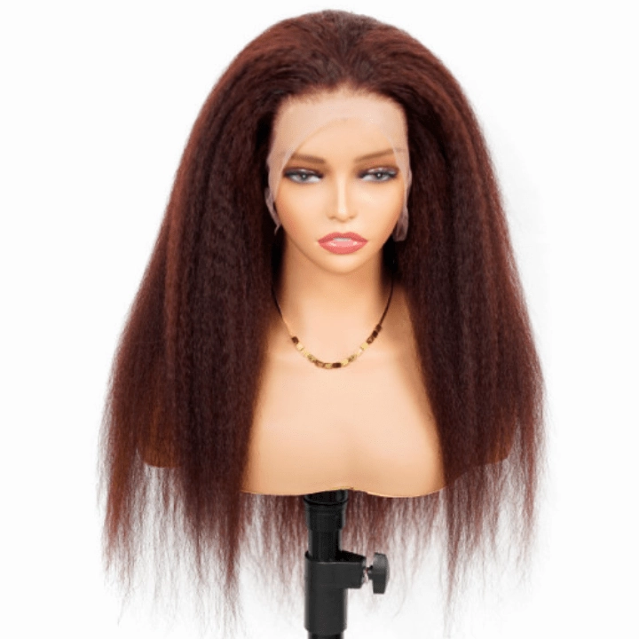 Reddish Brown 13x4/4x4 HD Transparent Lace Wig Kinky Straight Auburn Glueless Human Hair Wigs