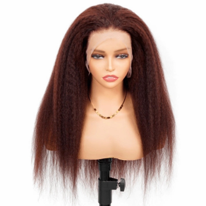 Reddish Brown 13x4/4x4 HD Transparent Lace Wig Kinky Straight Auburn Glueless Human Hair Wigs