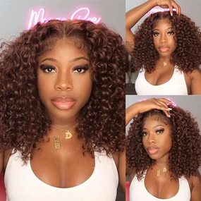 Reddish Brown 5X5 HD Lace Closure Deep Curly Bob Wig Glueless Curly Red Wine Invisible Lace Human Hair Bob Wigs